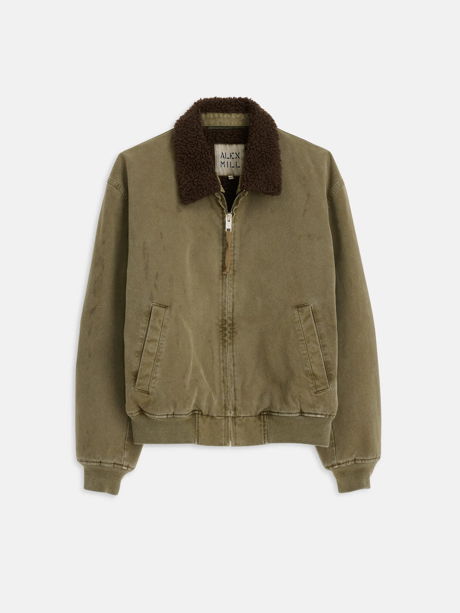 Flight Jacket in Canvas Sherpa Collar (Faded Olive)