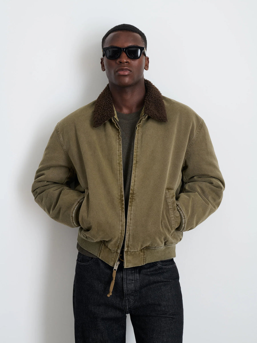 Flight Jacket in Canvas Sherpa Collar (Faded Olive)