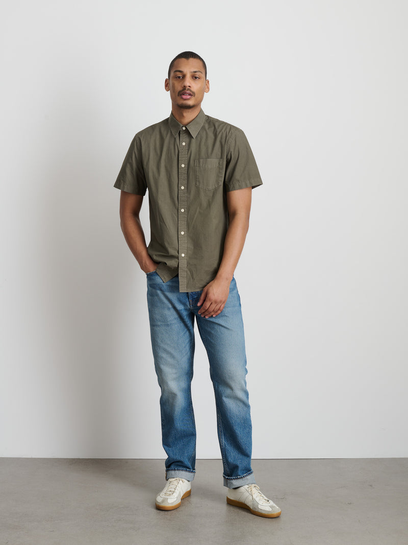 Short Sleeve Mill Shirt in Paper Poplin (Military Olive)