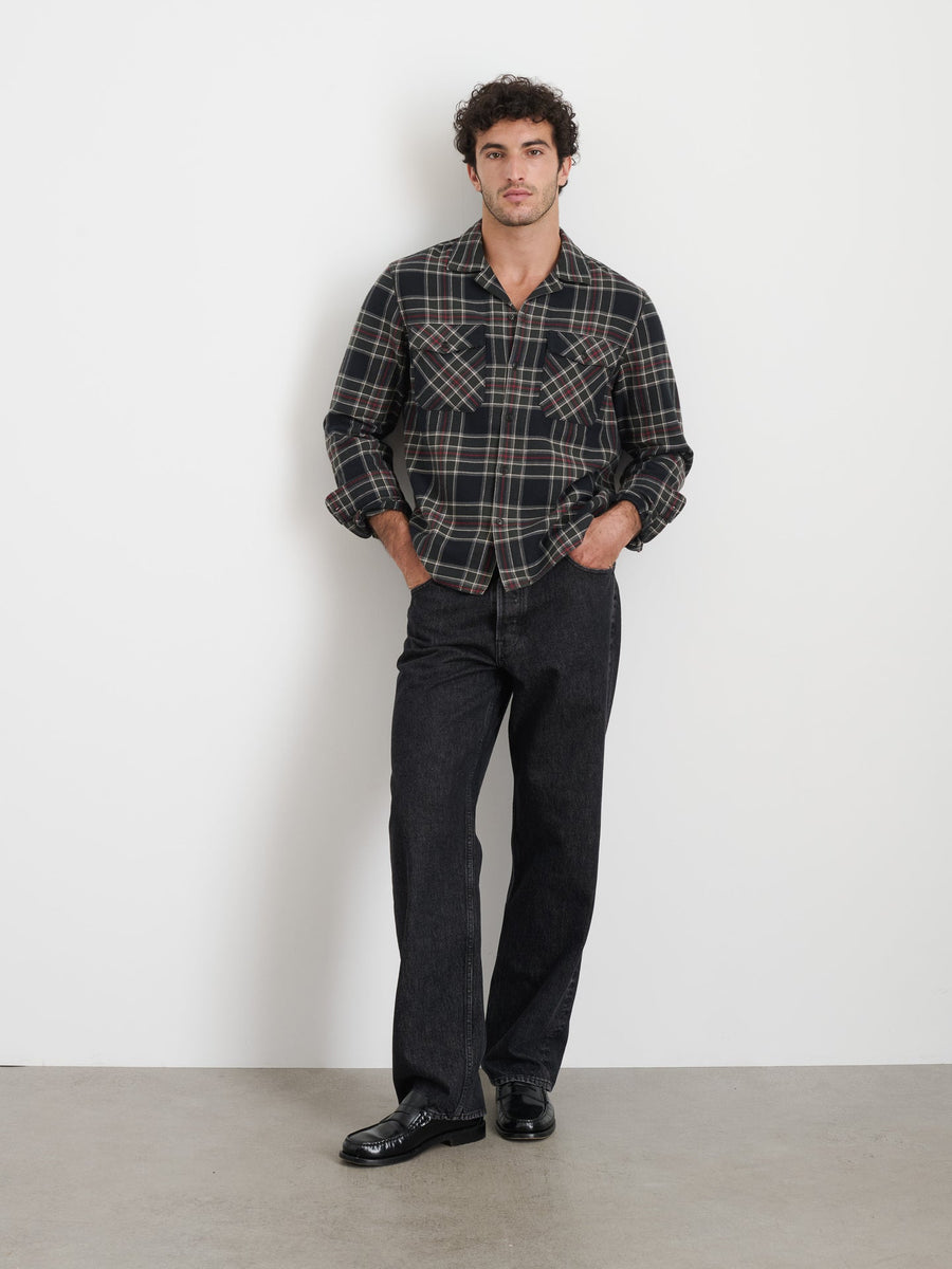 Ethan Shirt In Vintage Wash Flannel (Black Plaid)