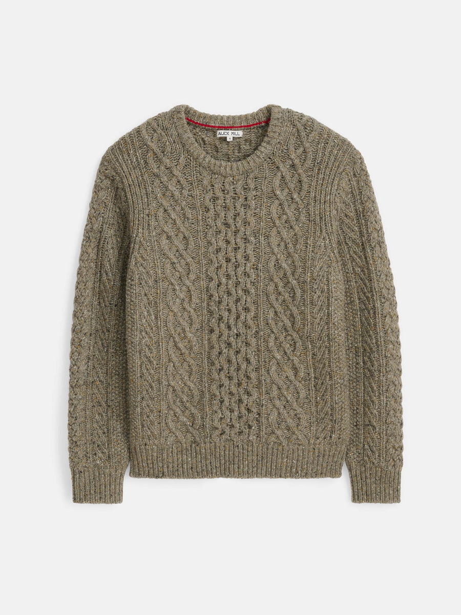 Donegal Fisherman Sweater in Extra Fine Merino Wool (Grassland)