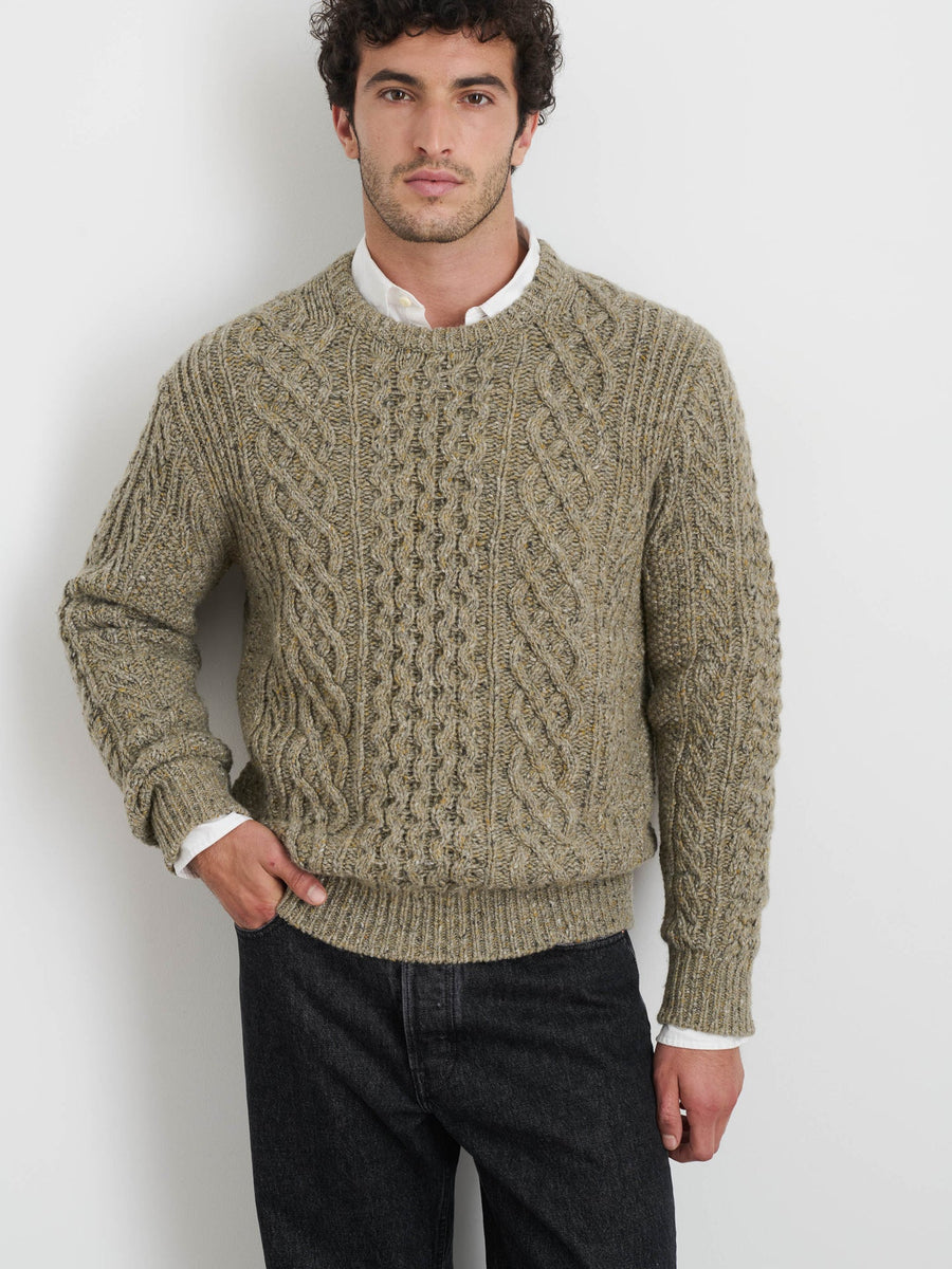 Donegal Fisherman Sweater in Extra Fine Merino Wool (Grassland)