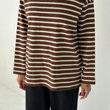 Marseille Boat Neck Top (White Stripe on Coffee)