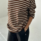 Marseille Boat Neck Top (White Stripe on Coffee)