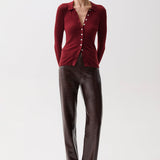 Cassie Super High Rise Straight (Burgundy Crocodile)