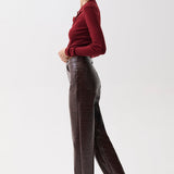 Cassie Super High Rise Straight (Burgundy Crocodile)