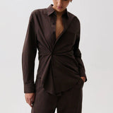 Mila Long Sleeve Button Down Wrap Top (Hot Toddy)