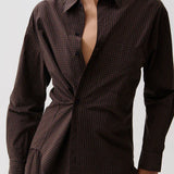 Mila Long Sleeve Button Down Wrap Top (Hot Toddy)
