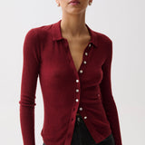 Korey Merino Blend Featherweight Rib Cardigan (Barolo)