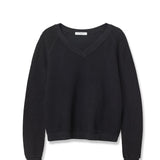 Zuri Reverse Fleece V Neck Sweatshirt (True Black)