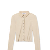 Amee Lux Rib Button Up Polo (Sugar)