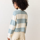Rugby Crop Polo (Faded Aqua Stripe)