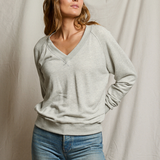Sinead Relaxed French Terry V Neck Sweatshirt (Heather Grey)