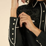 Calamity Pearl Snap Blouse (Black)