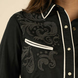 Calamity Pearl Snap Blouse (Black)