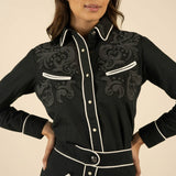Calamity Pearl Snap Blouse (Black)