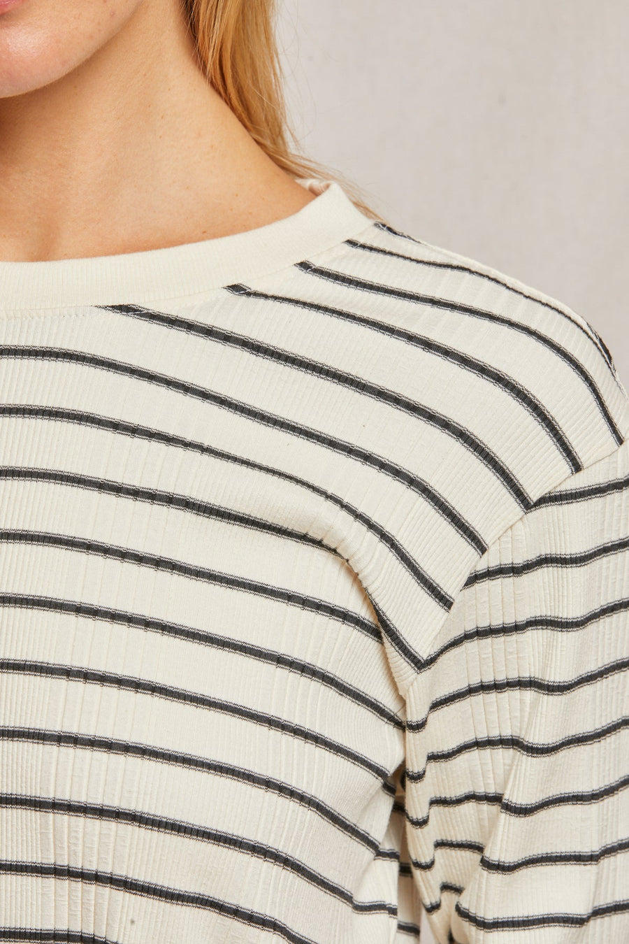 Stef Rib Striped Long Sleeve (Sugar/Black Stripe)