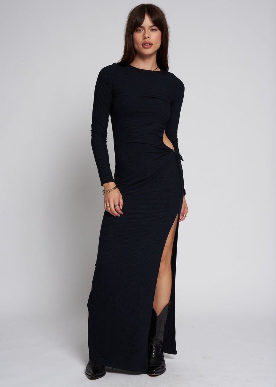 Wide Rib Every Curve Long Sleeve Maxi Dress (Black)