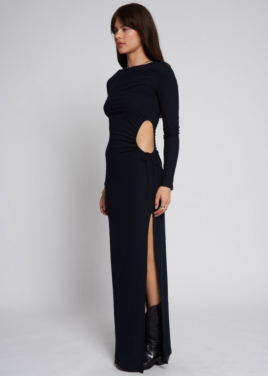 Wide Rib Every Curve Long Sleeve Maxi Dress (Black)