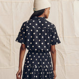 The Messenger Top (Navy w/ Cream Polka Dots)