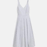 Abby Stripe Dress in Cotton Poplin (White/Blue Stripe)