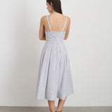 Abby Stripe Dress in Cotton Poplin (White/Blue Stripe)
