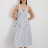 Abby Stripe Dress in Cotton Poplin (White/Blue Stripe)