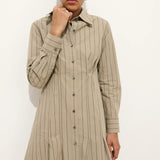 Camille Striped Shirt Dress in Poplin Stripe (Khaki Stripe)