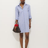 Florence Striped Shirt Dress in Poplin (Blue Multi Stripe)