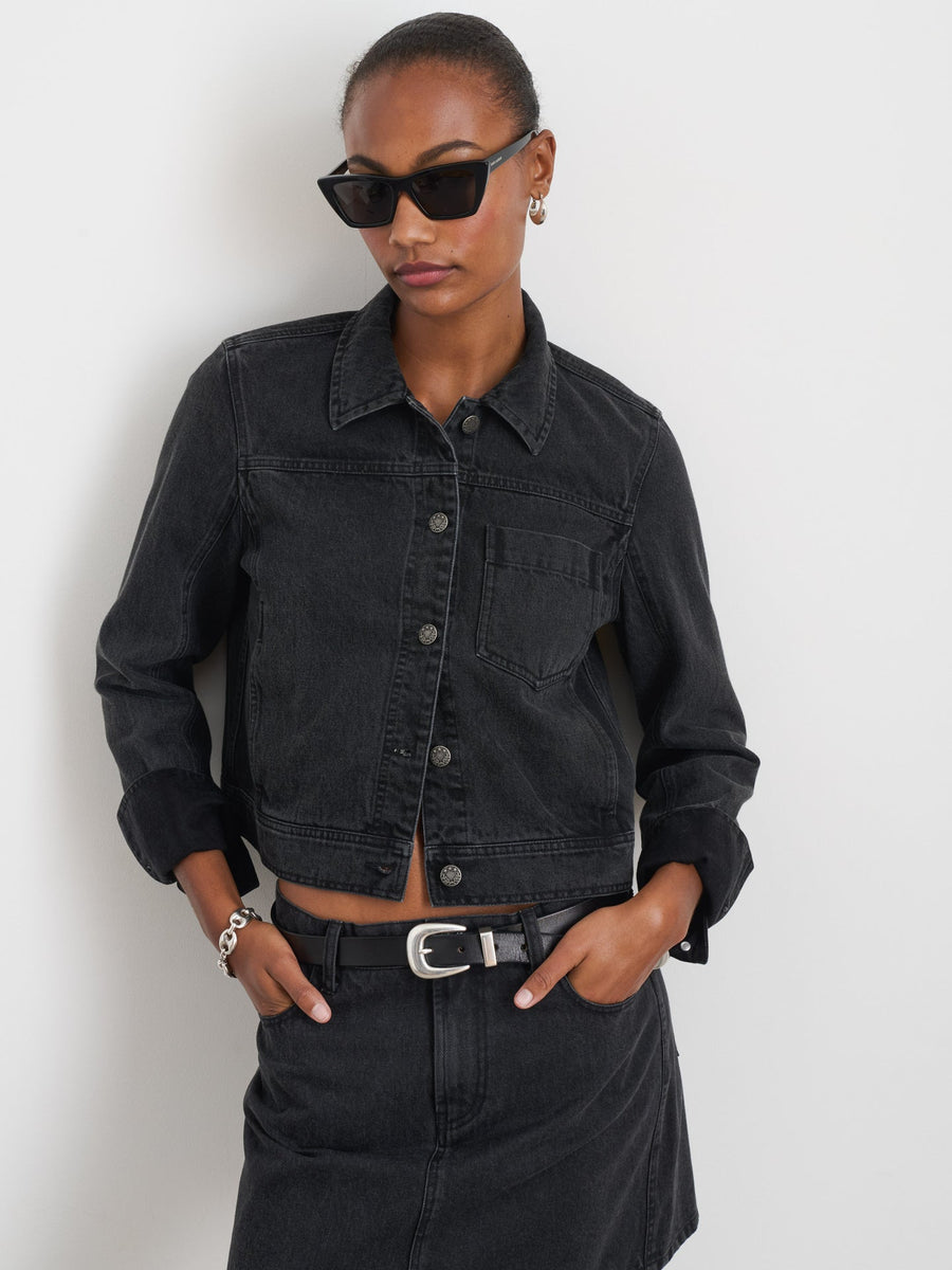 Betty Cropped Jacket (Black Denim)