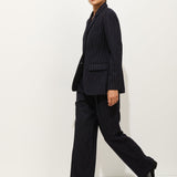 Primrose Pleated Trouser in Wool (Chalk/Navy)