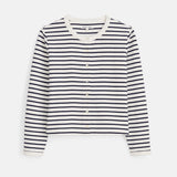Coco Sport Striped Cardigan in Cotton (Ivory/Navy)