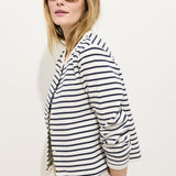 Coco Sport Striped Cardigan in Cotton (Ivory/Navy)