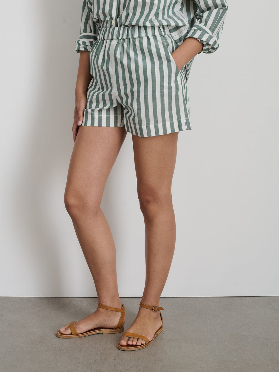 Poolside Shorts in Positano Stripe (Green/Off White)