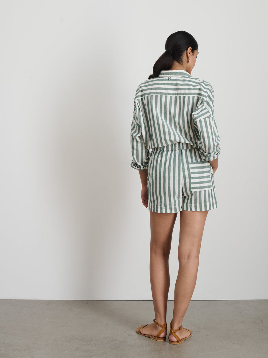 Poolside Shorts in Positano Stripe (Green/Off White)