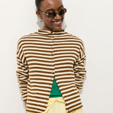 Taylor Striped Cardigan in Cotton Cashmere (Ivory/Brown)
