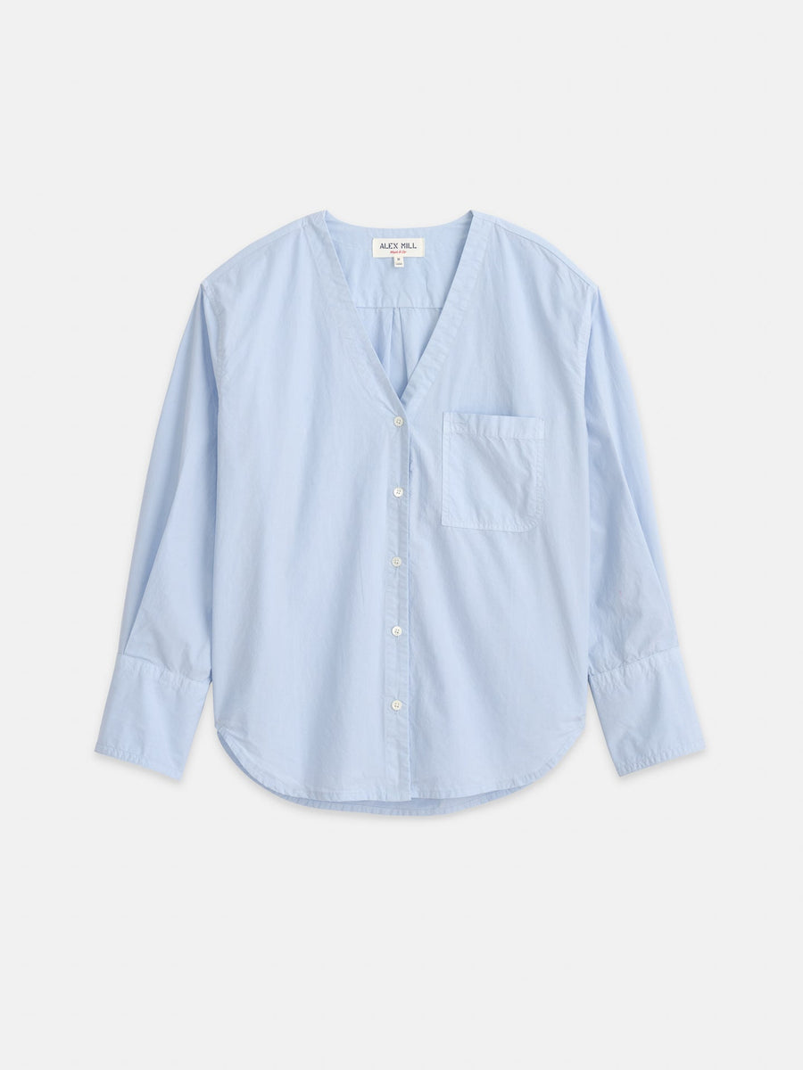 Crosby V Neck Shirt in Paper Poplin (Calm Blue)