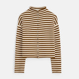 Taylor Striped Cardigan in Cotton Cashmere (Ivory/Brown)