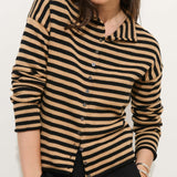 Taylor Striped Cardigan in Cotton Cashmere (Black/Camel)