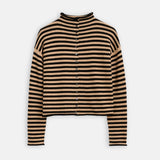 Taylor Striped Cardigan in Cotton Cashmere (Black/Camel)