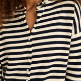 Taylor Cardigan in Stripe Cotton Cashmere Blend (Navy/Ivory)