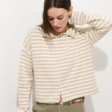 Taylor Cardigan in Stripe Cotton Cashmere (Sand/Ivory)
