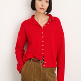Taylor Rollneck Cardigan in Cotton Cashmere (Fire Red)