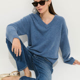 Rowan V-Neck Sweater in Cashmere (Baltic)