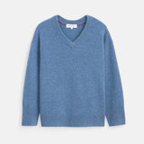 Rowan V-Neck Sweater in Cashmere (Baltic)