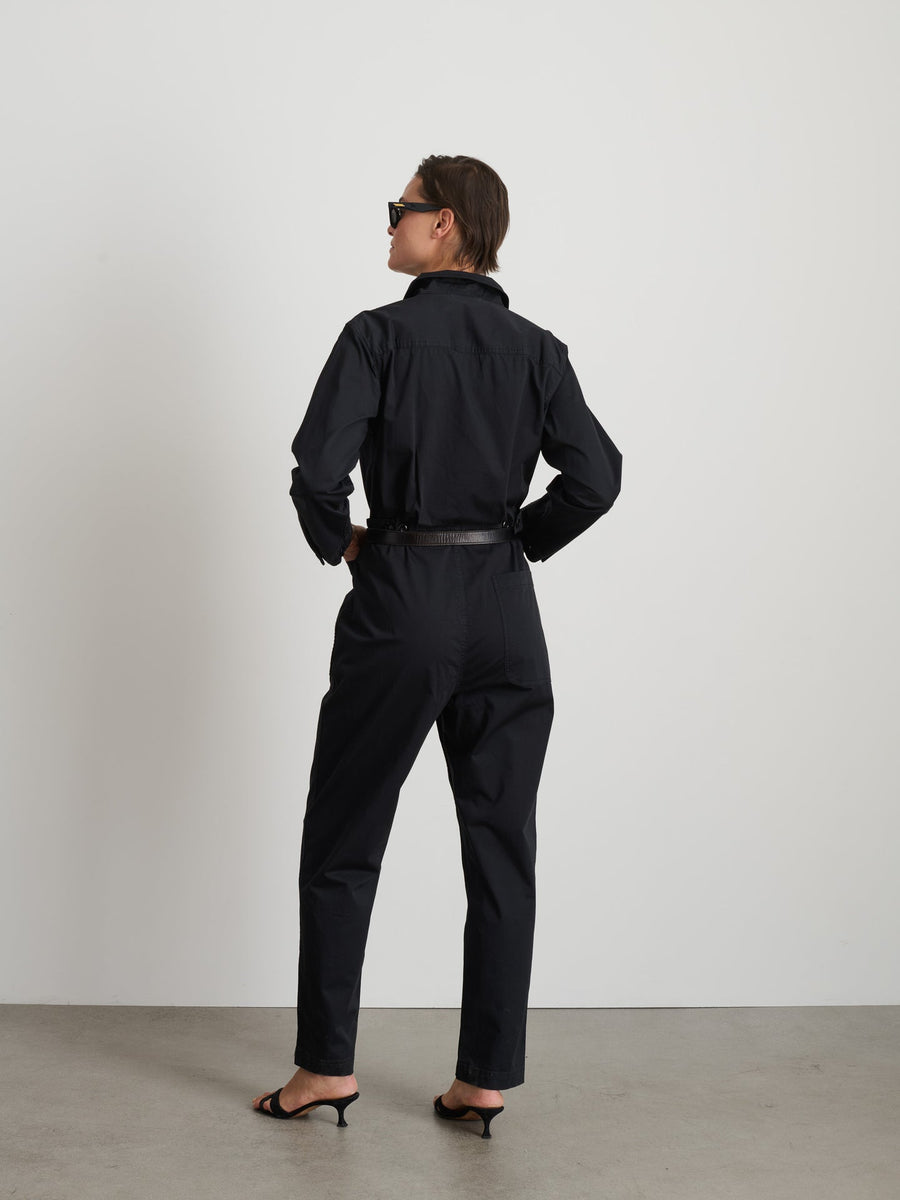 Standard Zip Jumpsuit in Herringbone (Washed Black)