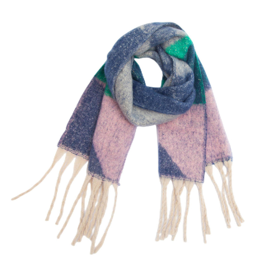 Soft Chunky Abstract Fleece Scarf with Tassel (Purple Multi)