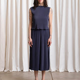 High Neck Pleated Tank (Navy)