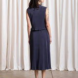 High Neck Pleated Tank (Navy)