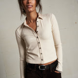 Amee Lux Rib Button Up Polo (Sugar)